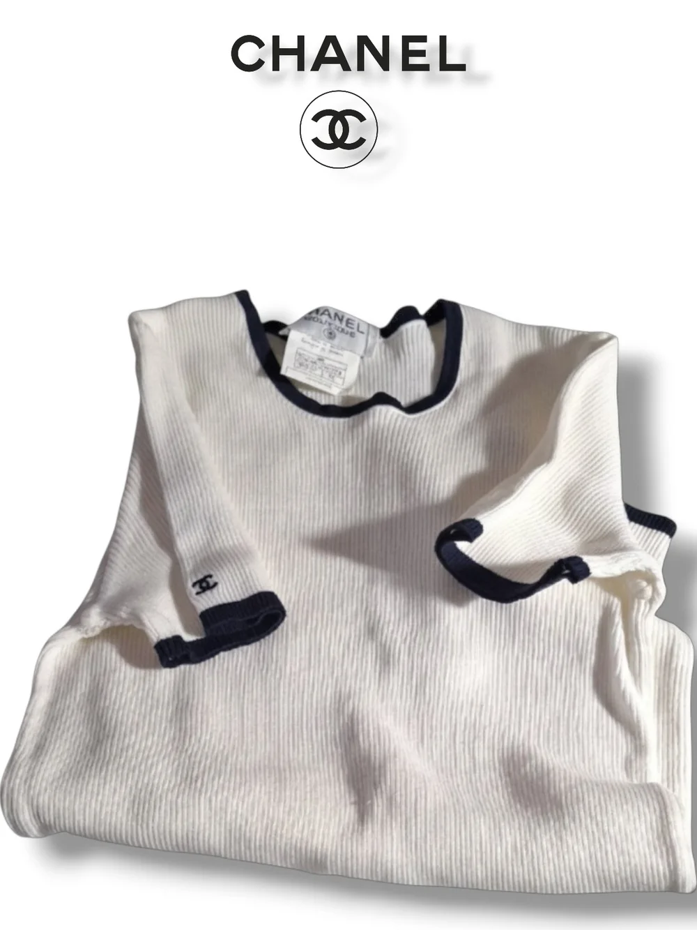 Vintage 1996 Karl Lagerfeld for CHANEL Boutique Ribbed Knit Ringer Top – FR 42